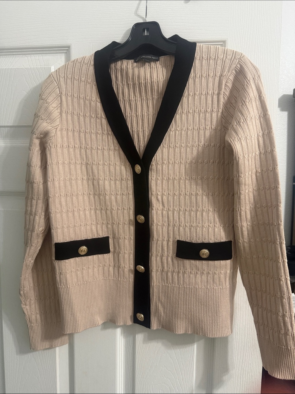 Adrianna Papell Cream Knit Cardigan with Black Trim